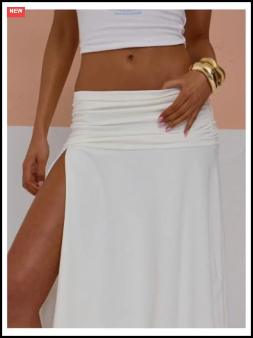 Asymmetrical Drop Waist Midi Skirt High Slit Ruched Foldover Flowy Summer